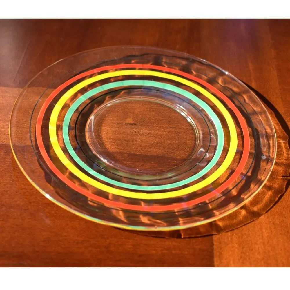 12-Piece Vintage Fiesta Go-Along Glass Set, Red, Yellow, Green, and Black Bands